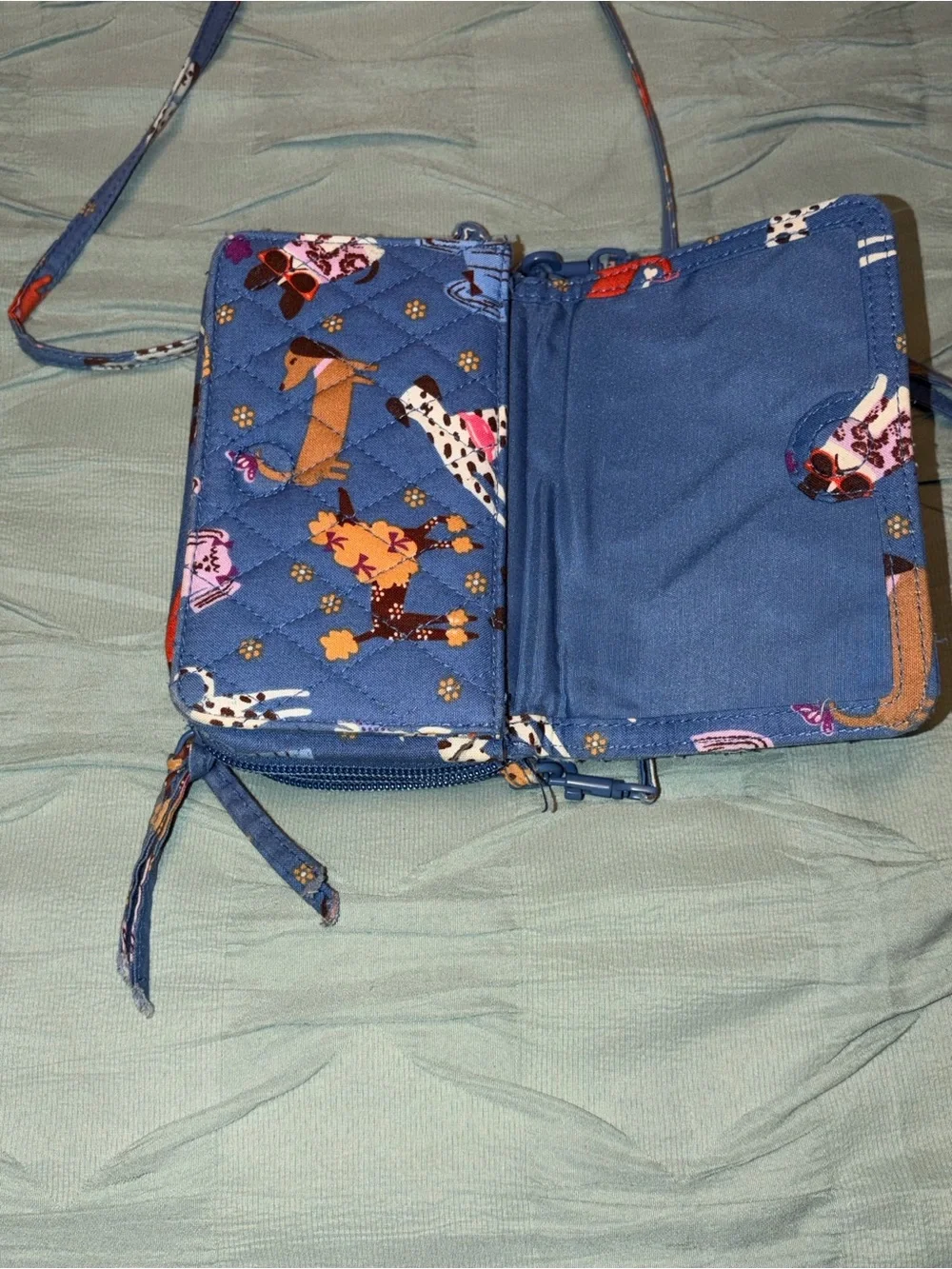 Vera Bradley Blue Quilted Crossbody with Dog Print